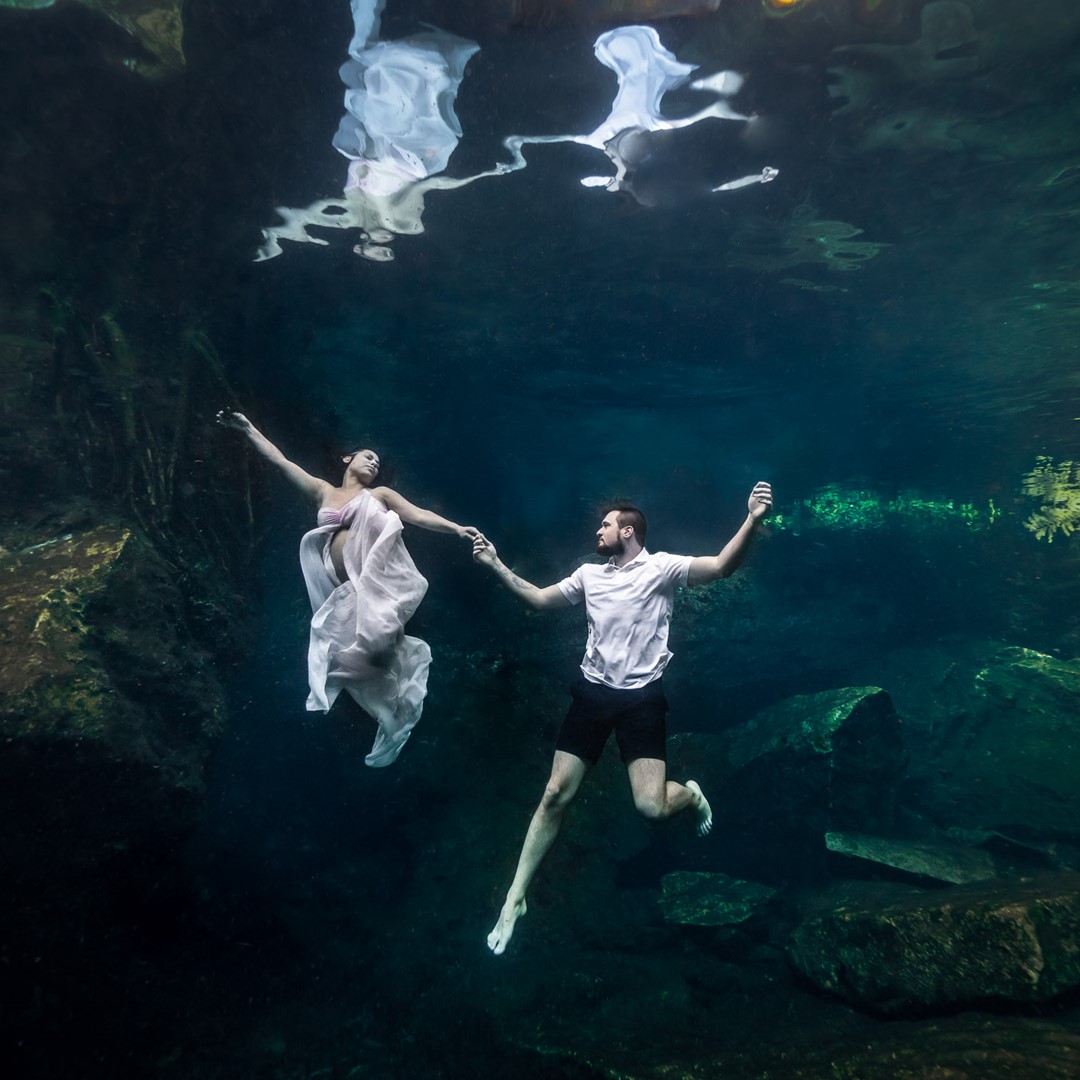 Underwater photographs in the cenote located in the Shibari Tulum hotel